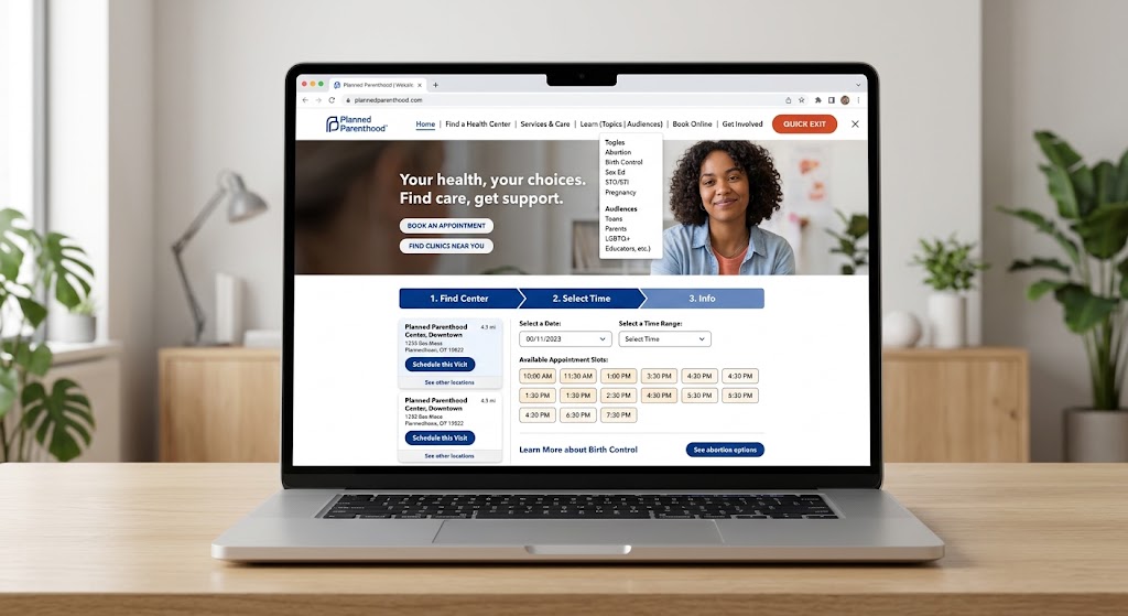 Planned Parenthood mobile app mockup interfaces on a clean backdrop