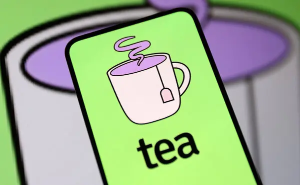 The Tea App branding graphics and user profile layout